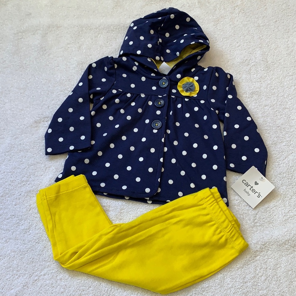 NWT Carter’s baby girl 12 mth leggings hoodie set